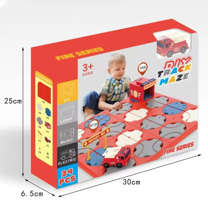 FIRE VEHICLE DIY TRACK MAZE RACE CAR TRACK BUILDING BLOCK EDUCATIONAL TOY SET TILES DIY PLAY SET 2 LIGHT UP CAR STEM LEARNING CONSTRUCTION