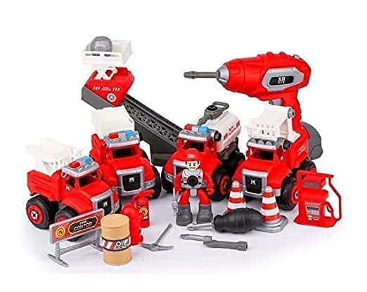 Fire Trucks Toy Playset, DIY Assembly Fire Engine , Rescue Ladder Vehicles