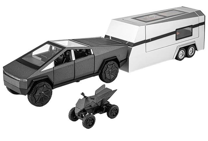 Tesla Cyber Truck Pick-up Trailer Camper 1:24 Diecast Scale Model Car