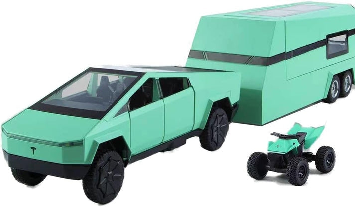 Tesla Cyber Truck Pick-up Trailer Camper 1:24 Diecast Scale Model Car