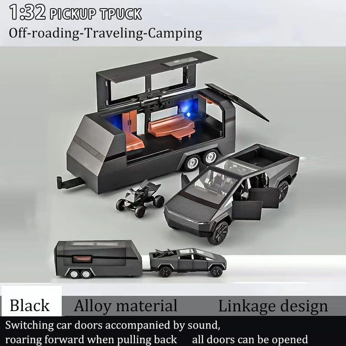 Tesla Cyber Truck Pick-up Trailer Camper 1:24 Diecast Scale Model Car