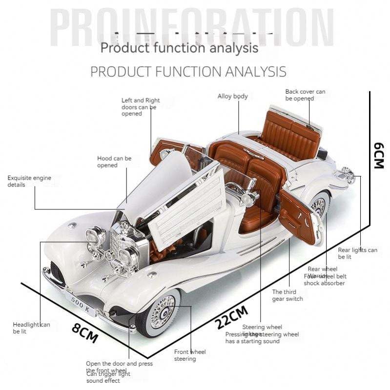 1936 Mercedes-Benz 500K 1:18 roadster  diecast scale model car - Big Size
