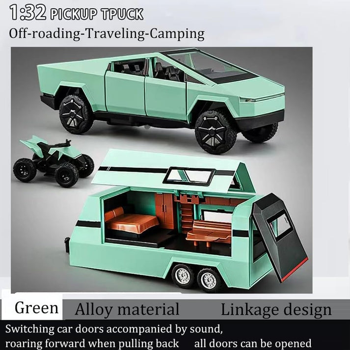 Tesla Cyber Truck Pick-up Trailer Camper 1:24 Diecast Scale Model Car
