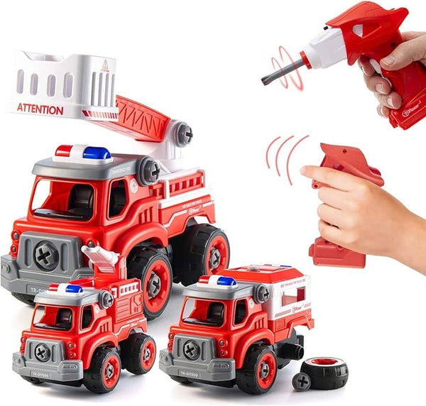 Fire Trucks Toy Playset, DIY Assembly Fire Engine , Rescue Ladder Vehicles