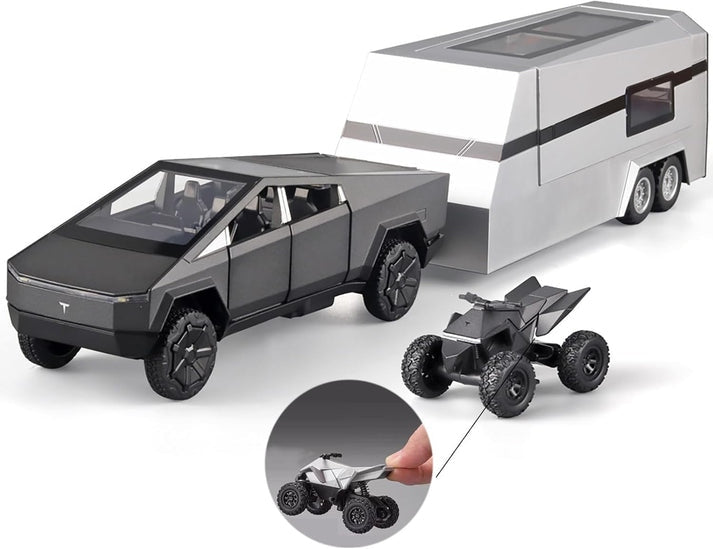 Tesla Cyber Truck Pick-up Trailer Camper 1:24 Diecast Scale Model Car