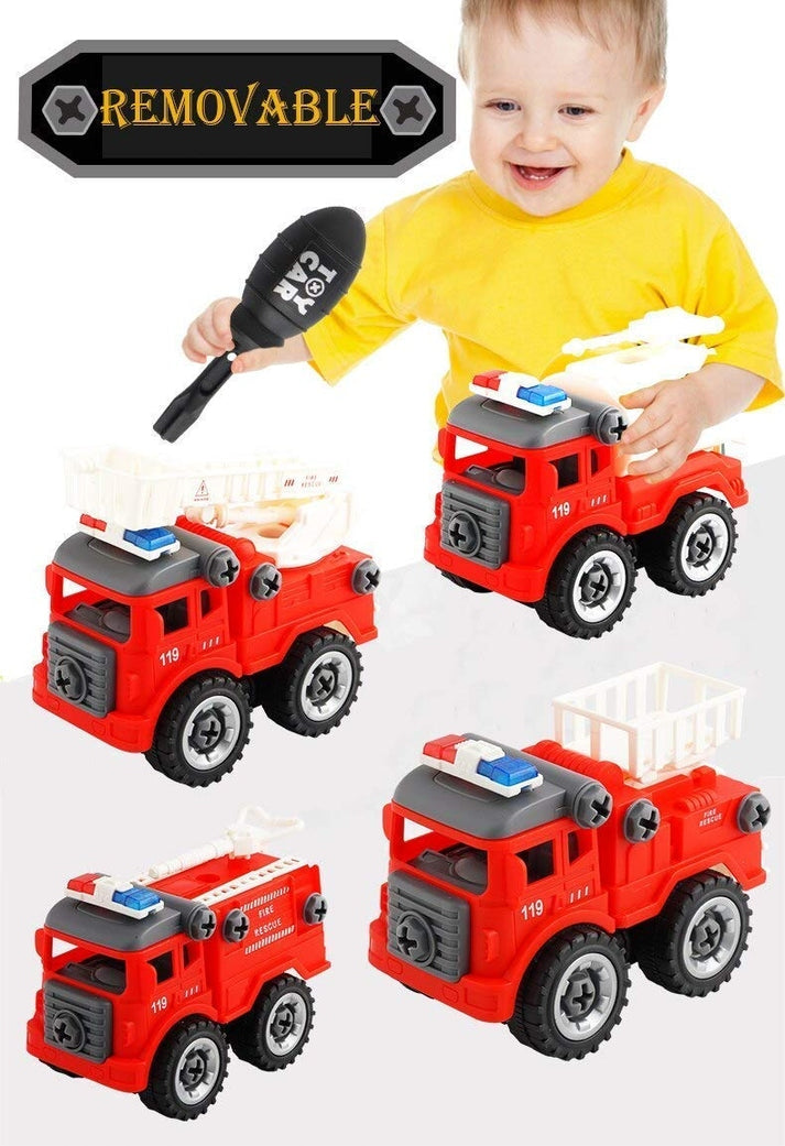 Fire Trucks Toy Playset, DIY Assembly Fire Engine , Rescue Ladder Vehicles