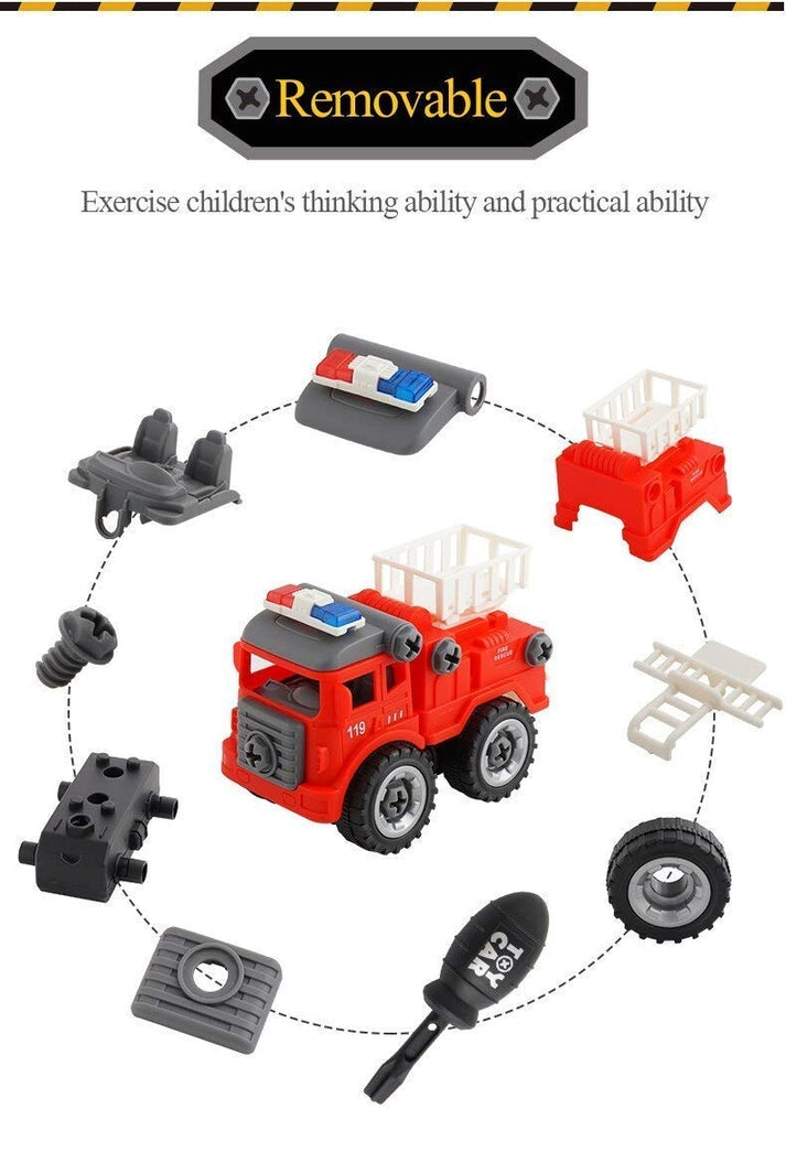 Fire Trucks Toy Playset, DIY Assembly Fire Engine , Rescue Ladder Vehicles