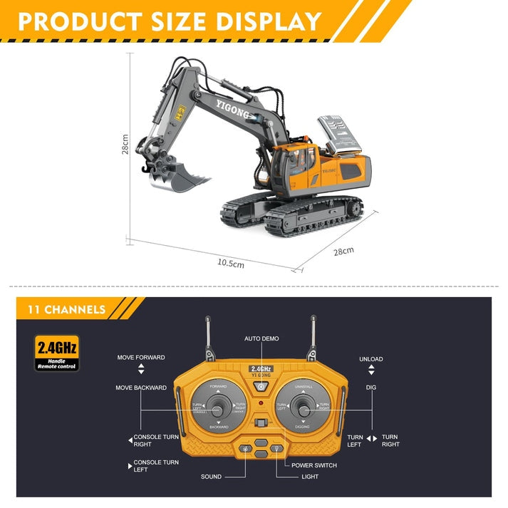 TOYS 1:24 Scale Diecast Yigong YG 258C Remote Control Excavator