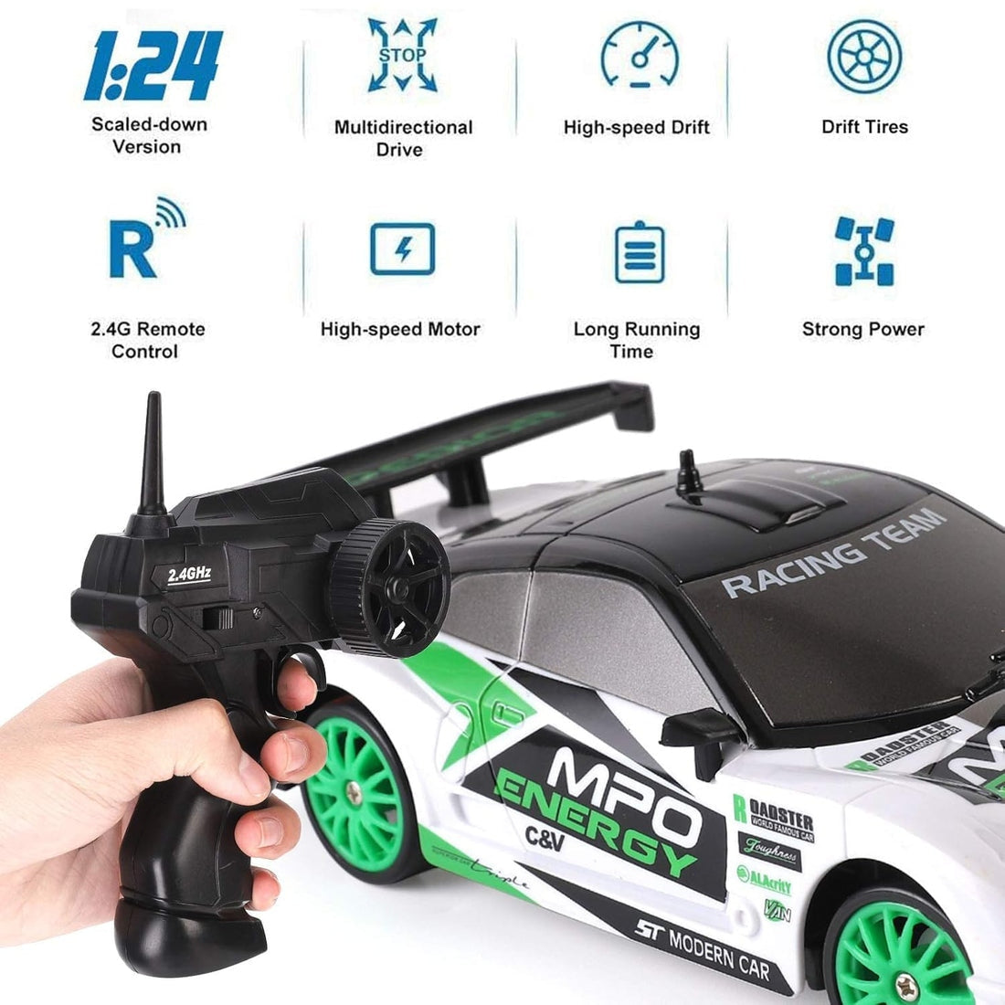 RC Drift Car 1/24 2.4GHz 4WD Remote Control Sport Racing On-Road Vehicle