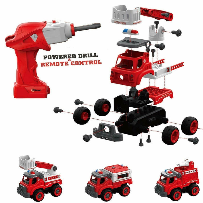 Fire Trucks Toy Playset, DIY Assembly Fire Engine , Rescue Ladder Vehicles