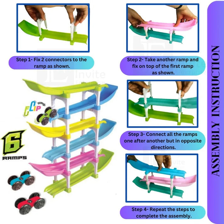 RACER RAMP RACING TOY WITH 4 CARS, 6 RAMPS AND RACER TRACK FOR 1, 2, 3 TODDLERS, AND ABOVE AGE BOYS & GIRLS – EDUCATIONAL AND RELAXING TOYS VEHICLE FOR KIDS TOYS【ISI APPROVED】