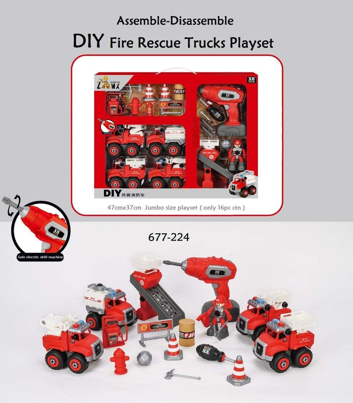Fire Trucks Toy Playset, DIY Assembly Fire Engine , Rescue Ladder Vehicles
