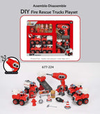 Fire Trucks Toy Playset, DIY Assembly Fire Engine , Rescue Ladder Vehicles