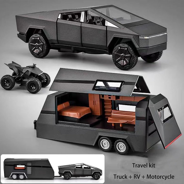 Tesla Cyber Truck Pick-up Trailer Camper 1:24 Diecast Scale Model Car