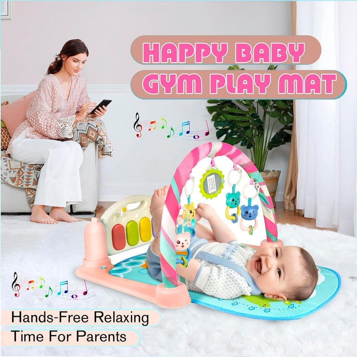 Premium 5 in 1 Piano Gym Mat Gym & Fitness Rack, Animal Sound Effect (Pink)
