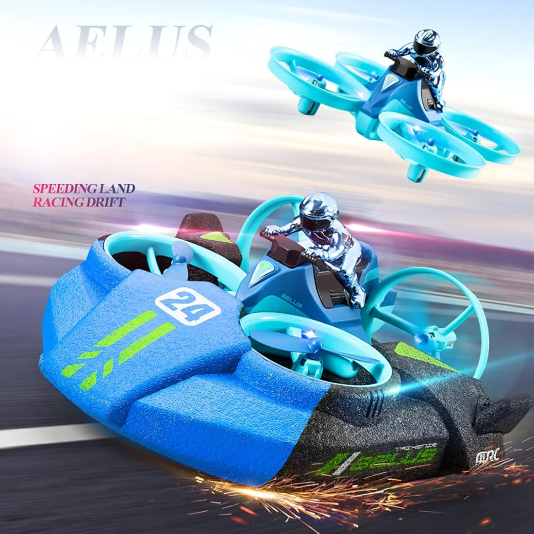 4DRC V24 3-in-1 Remote Control Hovercraft, Drone, and Race Car Water and Sky