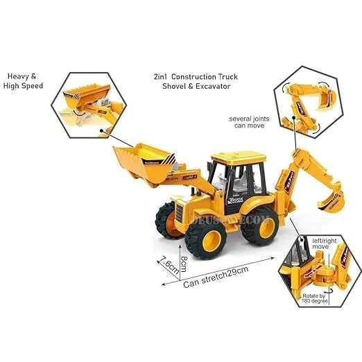 2-in-1 Excavator & Bulldozer Construction Vehicle Toy