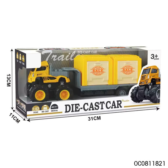 Friction Toy Vehicle 1:43 Diecast Model Truck And Trailer Toy