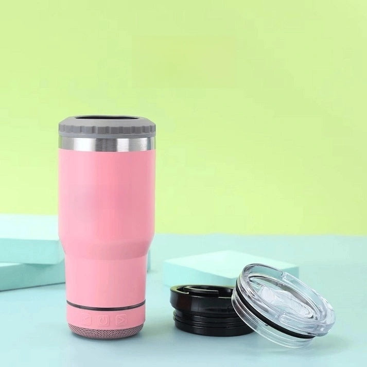 4 IN 1 14OZ STAINLESS STEEL VACUUM INSULATED DRINKING CUP BEER KEEP COLD MUG BLUETOOTH WIRELESS SPEAKER TUMBLER MUSIC COFFEE MUG