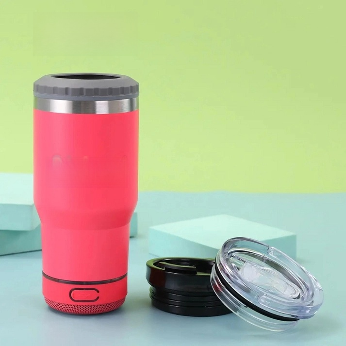 4 IN 1 14OZ STAINLESS STEEL VACUUM INSULATED DRINKING CUP BEER KEEP COLD MUG BLUETOOTH WIRELESS SPEAKER TUMBLER MUSIC COFFEE MUG