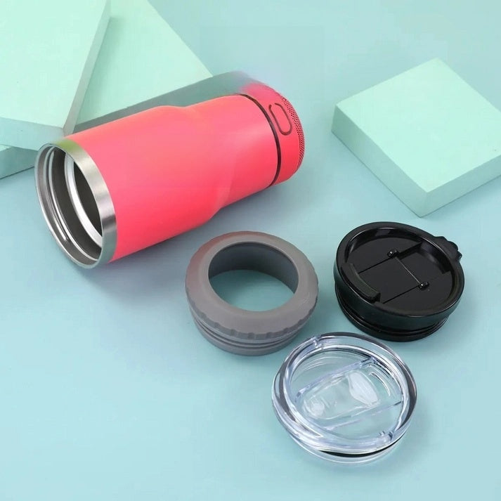 4 IN 1 14OZ STAINLESS STEEL VACUUM INSULATED DRINKING CUP BEER KEEP COLD MUG BLUETOOTH WIRELESS SPEAKER TUMBLER MUSIC COFFEE MUG